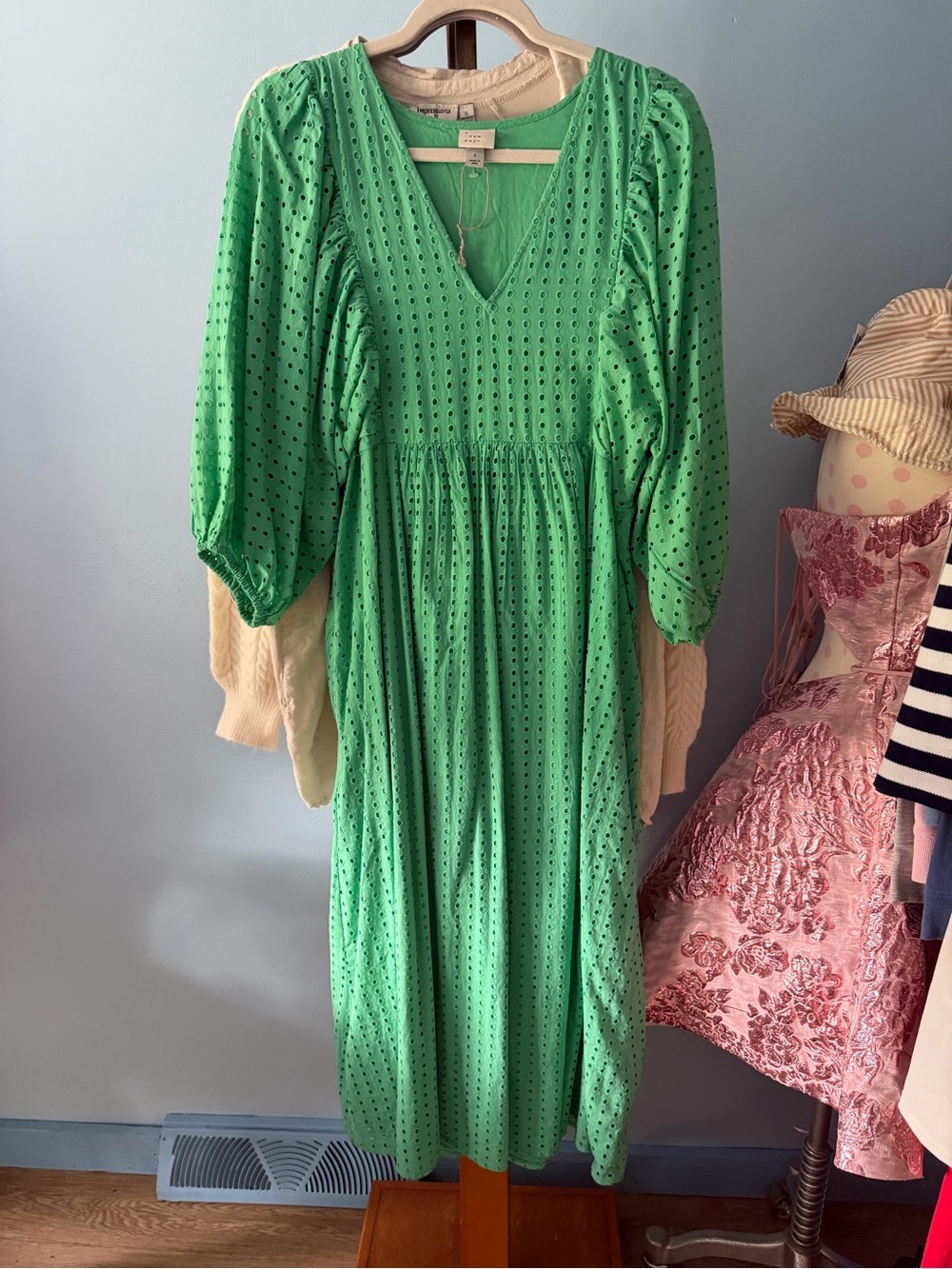 a new day Green mint Eyelet V-Neck Midi Dress large